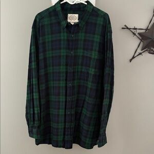 Men’s blue and green flannel button down shirt